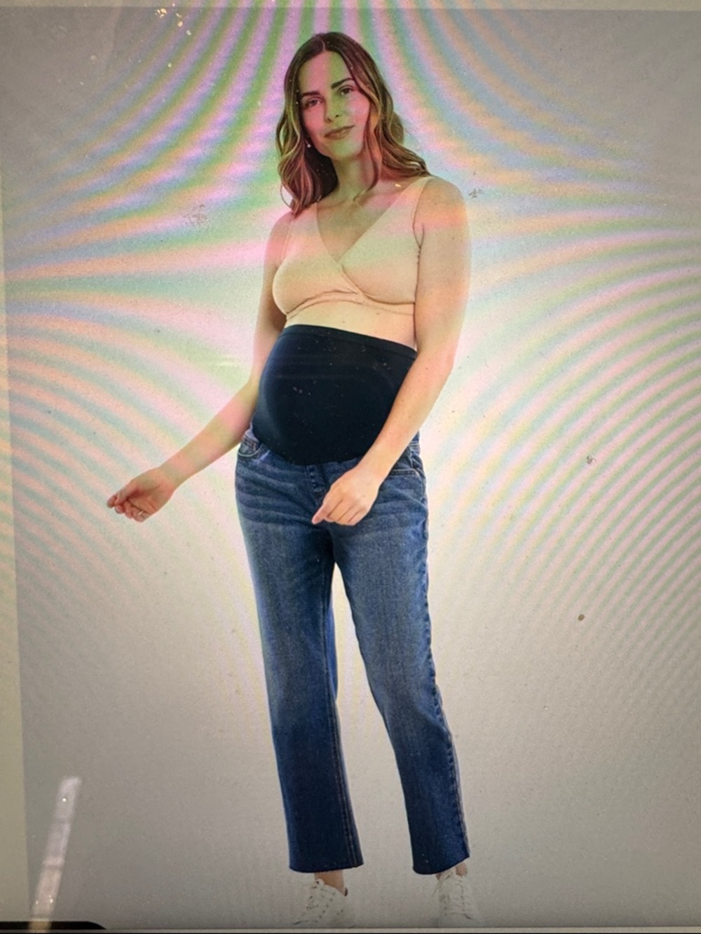 Motherhood Maternity Straight-Leg Jeans with Black Belly Panel - Blue Denim
